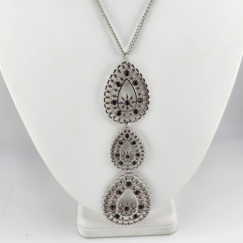 Silver Tone Y Drop Necklace‎